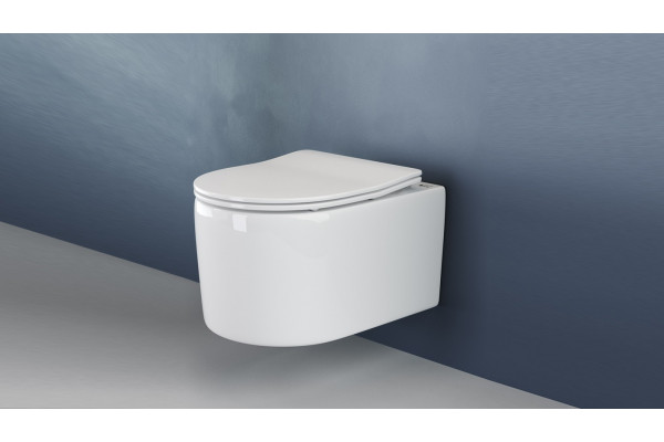 Унитаз подвесной Ceramica Nova Moments CN3003 с микролифтом, безободковый, белый, овальный, 37x49 см