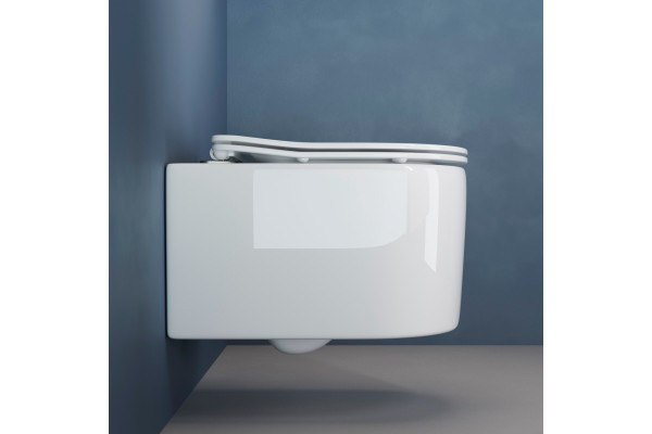 Унитаз подвесной Ceramica Nova Moments CN3003 с микролифтом, безободковый, белый, овальный, 37x49 см