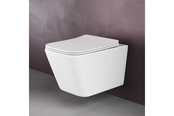 Унитаз подвесной Ceramica Nova Metric Rimless CN3007 с микролифтом, безободковый, белый, прямоугольный, 34.5x51 см