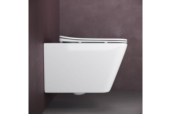 Унитаз подвесной Ceramica Nova Metric Rimless CN3007 с микролифтом, безободковый, белый, прямоугольный, 34.5x51 см