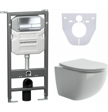Комплект Унитаз подвесной Ceramica Nova Forma CN3009 безободковый, с микролифтом + Система инсталляции для унитазов Envision CN1002CH с кнопкой смыва и шумоиз