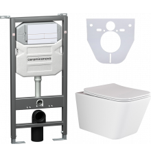Комплект Унитаз подвесной Ceramica Nova Metric Rimless CN3007 с микролифтом, безободковый + Система инсталляции для унитазов Ceramica Nova Envision CN1002W с кнопкой см