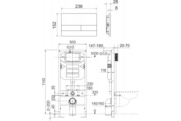 Система инсталляции для унитазов Ceramica Nova Envision Flat CN1002M кнопка хром матовый 50x16x124 см,  в современном стиле
