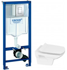 Комплект Система инсталляции для унитазов Grohe Rapid SL 38772001 3 в 1 с кнопкой смыва + Унитаз подвесной Cersanit Carina new clean on slim lift + Кольцо для регулировк