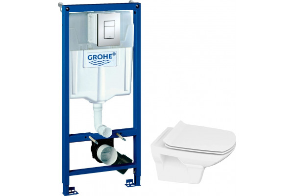 Комплект Система инсталляции для унитазов Grohe Rapid SL 38772001 3 в 1 с кнопкой смыва + Унитаз подвесной Cersanit Carina new clean on slim lift + Кольцо для регулировки смыва Grohe 42075000, цвет белый, бачок 3/6 л