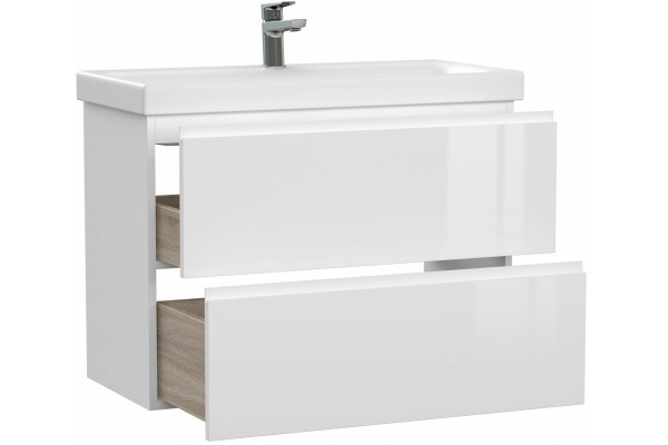 Тумба с раковиной Cersanit Moduo slim 80 белая, подвесная, глянцевая
