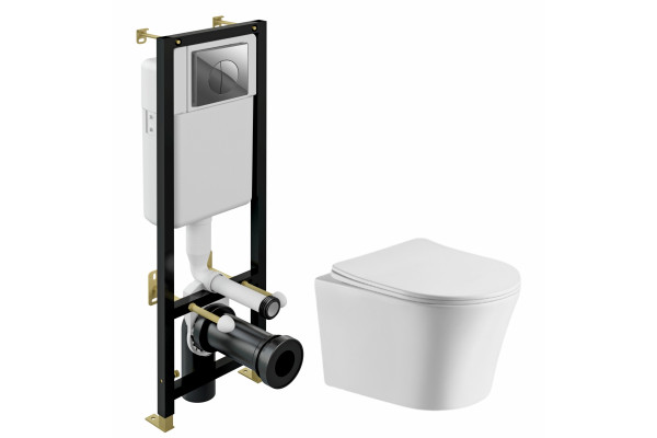 Комплект 3 в 1 инсталляция Cersanit Black + Подвесной унитаз Cerutti Spa Adige Aria CT7837 + кнопка хром в современном стиле