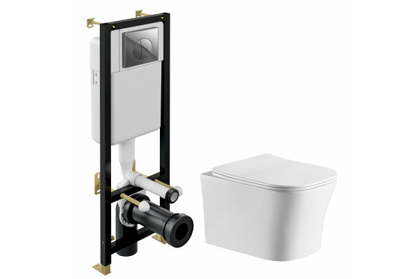 Комплект 3 в 1 инсталляция Cersanit Black + Подвесной унитаз Cerutti Spa Marmolada aria CT7778 + кнопка хром в современном стиле