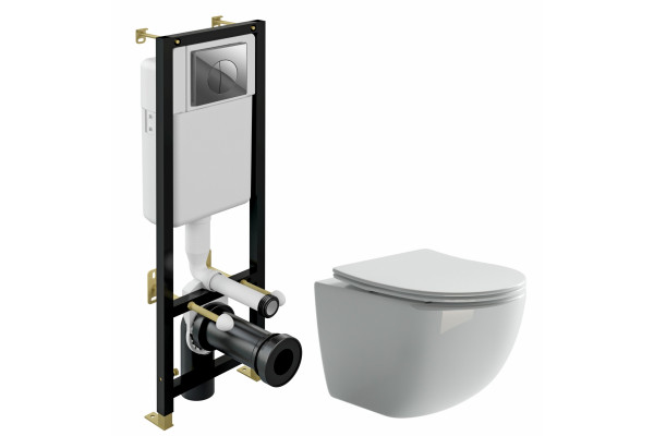 Комплект 3 в 1 инсталляция Cersanit Black + Унитаз подвесной Ceramica Nova Forma CN3009 + кнопка хром в современном стиле