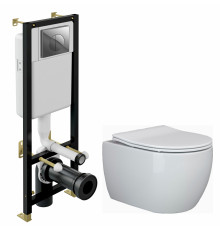 Комплект 3 в 1 инсталляция Cersanit Black + Унитаз подвесной Ceramica Nova Play CN3001 + кнопка хром в современном стиле
