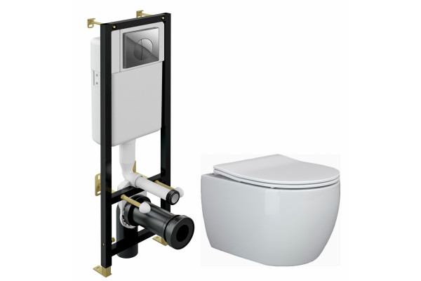 Комплект 3 в 1 инсталляция Cersanit Black + Унитаз подвесной Ceramica Nova Play CN3001 + кнопка хром в современном стиле