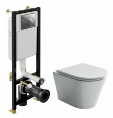 Комплект 3 в 1 инсталляция Cersanit Black + Унитаз подвесной Ceramica Nova Forma CN3011 + кнопка хром в современном стиле