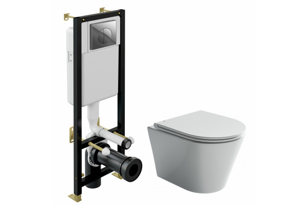 Комплект 3 в 1 инсталляция Cersanit Black + Унитаз подвесной Ceramica Nova Forma CN3011 + кнопка хром в современном стиле