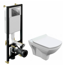 Комплект 3 в 1 инсталляция Cersanit Black + Унитаз подвесной Cersanit CARINA XL Clean On DPL EO slim + кнопка хром в современном стиле
