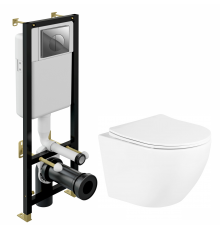 Комплект 3 в 1 инсталляция Cersanit Black + Унитаз подвесной BelBagno Uno + кнопка хром в современном стиле