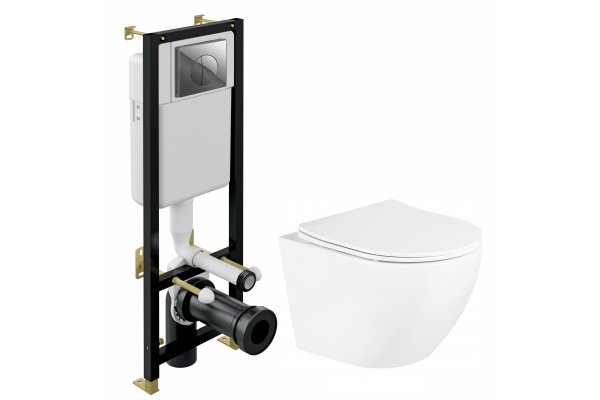 Комплект 3 в 1 инсталляция Cersanit Black + Унитаз подвесной BelBagno Uno + кнопка хром в современном стиле