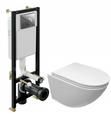 Комплект 3 в 1 инсталляция Cersanit Black + Подвесной унитаз Cerutti Spa Sella aria CT7183 + кнопка хром в современном стиле
