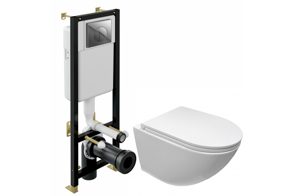 Комплект 3 в 1 инсталляция Cersanit Black + Подвесной унитаз Cerutti Spa Sella aria CT7183 + кнопка хром в современном стиле