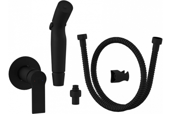 Гигиенический душ Cersanit Brasko Black 64103 С ВНУТРЕННЕЙ ЧАСТЬЮ, черный, штанга 23.9 см, шланг металлический 120 см