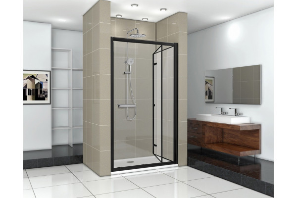 Душевая дверь в нишу Cerutti Spa Bella D91B 90 см, профиль черный, складная, стекло прозрачное