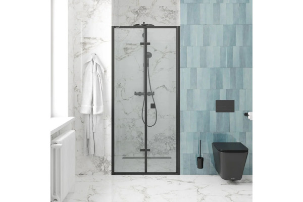 Душевая дверь в нишу Cerutti Spa Bella D81B 80 см, профиль черный, складная, стекло прозрачное