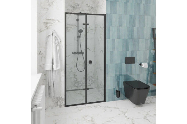 Душевая дверь в нишу Cerutti Spa Bella D81B 80 см, профиль черный, складная, стекло прозрачное