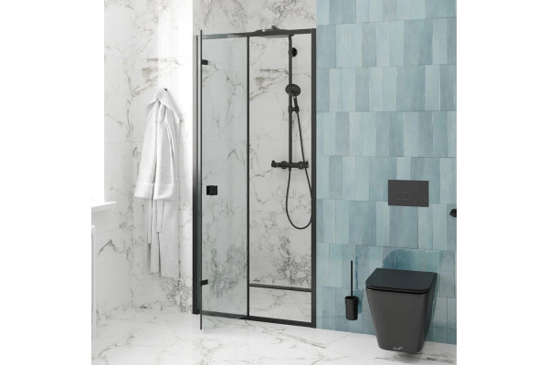 Душевая дверь в нишу Cerutti Spa Bella D81B 80 см, профиль черный, складная, стекло прозрачное