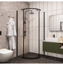 Душевой уголок Cerutti Spa Korra Z90B 90х90, черный, четверть круга, двери распашные