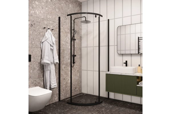 Душевой уголок Cerutti Spa Korra Z90B 90х90, черный, четверть круга, двери распашные