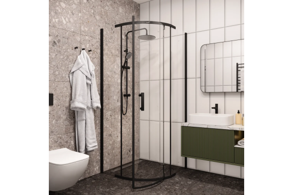 Душевой уголок Cerutti Spa Korra Z90B 90х90, черный, четверть круга, двери распашные
