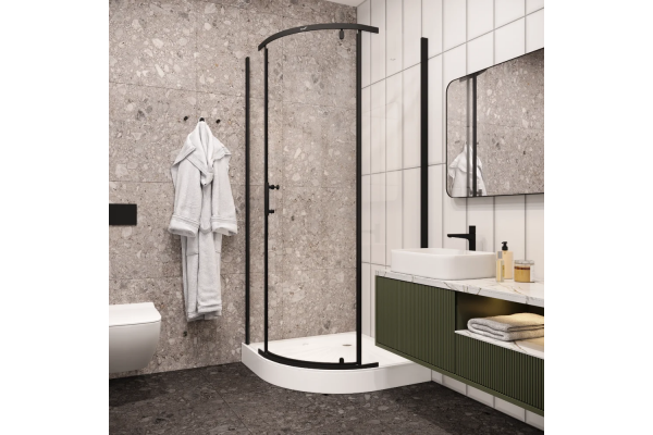 Душевой уголок Cerutti Spa Korra Z90B 90х90, черный, четверть круга, двери распашные
