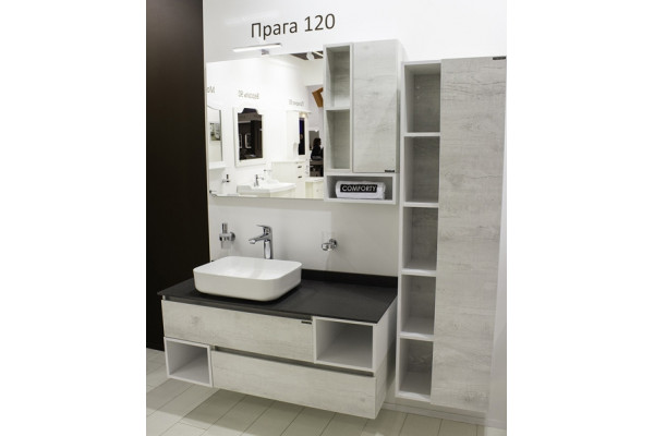 Зеркало-шкаф Comforty Прага 120 дуб белый с полками, с доводчиками