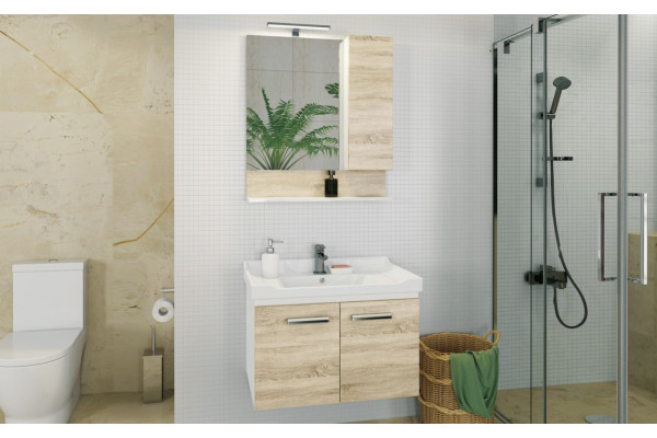 Зеркало-шкаф Comforty Рига 70 дуб сонома правое, с полками