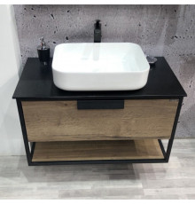 Тумба с раковиной Comforty Кёльн 75 дуб темный, подвесная, фурнитура черная