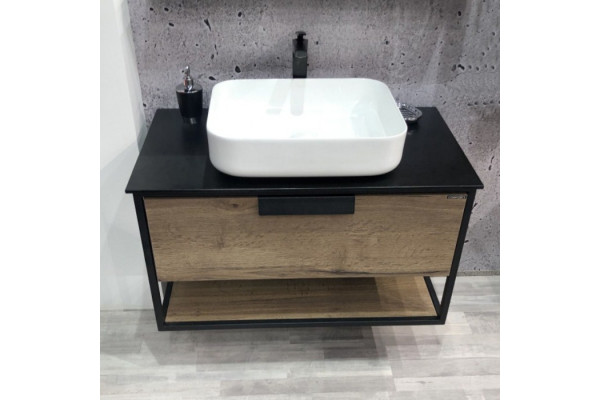 Тумба с раковиной Comforty Кёльн 75 дуб темный, подвесная, фурнитура черная