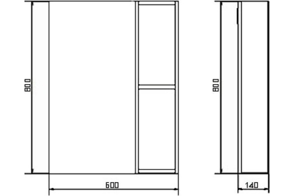 Зеркало-шкаф Comforty Прага 60 дуб белый прямоугольное,  в современном стиле