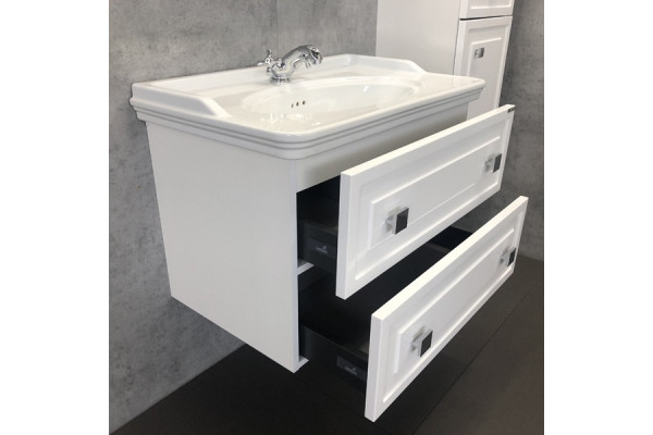 Тумба с раковиной Comforty Феррара 80, подвесная, белая, с ящиками, с доводчиками