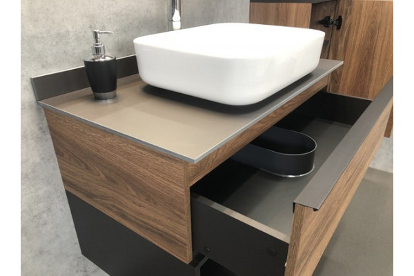 Тумба с раковиной Comforty Штутгарт 90, дуб тёмно-коричневый, подвесная, с доводчиками