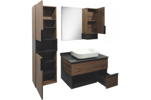 Тумба с раковиной Comforty Штутгарт 90, дуб тёмно-коричневый, подвесная, с доводчиками