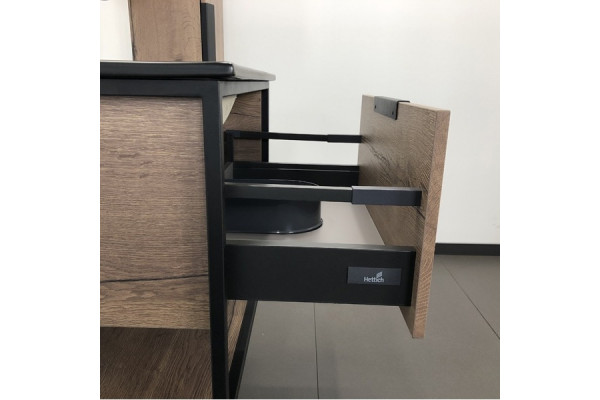 Мебель для ванной Comforty Бонн 75, подвесная, дуб темный, с доводчиками, фурнитура матовая черная