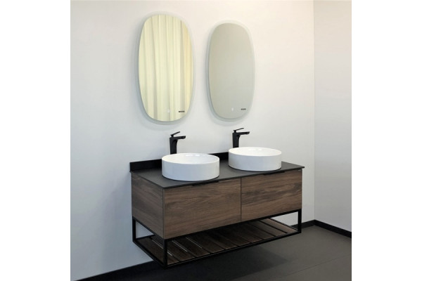 Тумба с раковиной Comforty Порто 120, подвесная, дуб тёмно-коричневый, с доводчиками, фурнитура матовая черная