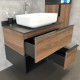 Тумба с раковиной Comforty Штутгарт 75, дуб тёмно-коричневый, с черной столешницей, подвесная, фурнитура матовая черная