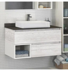Тумба с раковиной Comforty Прага 90 подвесная, дуб белый, раковина 78189, матовая, с доводчиками