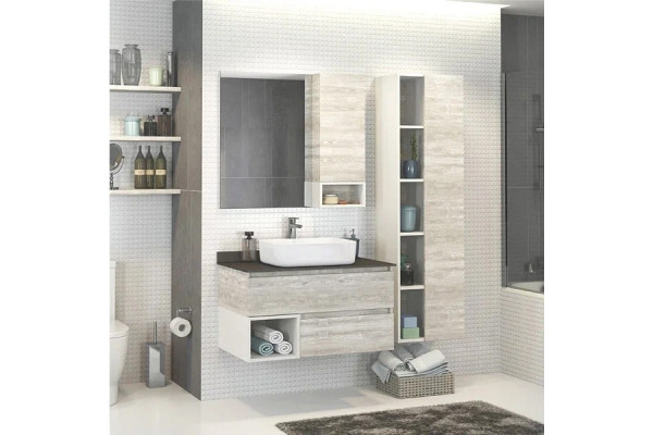 Тумба для комплекта Comforty Прага 90 подвесная, дуб белый, матовая, с доводчиками