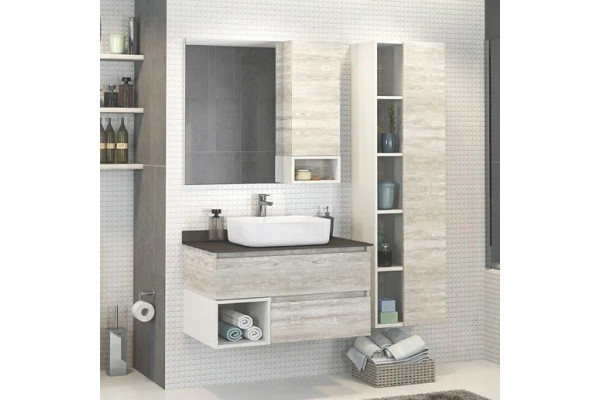Тумба с раковиной Comforty Прага 90 подвесная, дуб белый, раковина T-Y9378, матовая, с доводчиками
