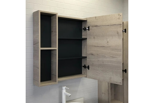 Зеркало-шкаф Comforty Порто 75 дуб дымчатый с полками, с доводчиками