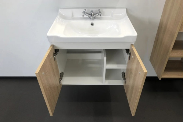 Тумба с раковиной Comforty Рига 60 подвесная, дуб сонома, матовая, с дверками