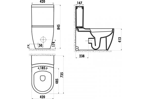 Унитаз напольный Creavit Grande XXL GR360 белый, овальный, 42x73.5 см