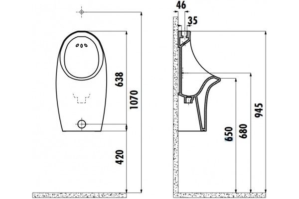 Писсуар Creavit TP611-00CB00E-0000 белый, внешний подвод воды, 34.5x25x63.8 см