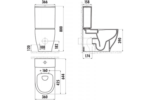 Унитаз напольный Creavit Mare MA361.00100 белый, овальный, 36x64.4 см